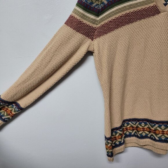 Natural‎ Reflections Knit Hooded Sweater Hoodie Tan Brown Tribal Womens Large - Picture 2 of 7